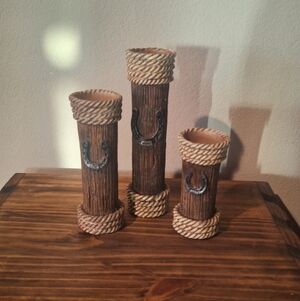 Rustic Rope and Horseshoe Vase Set